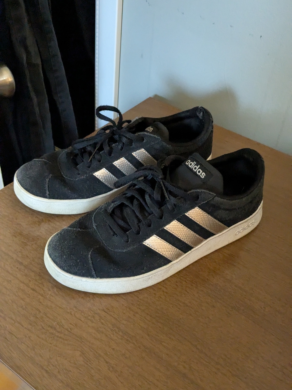 adidas Black Sneakers with Metallic Gold Three Stripes